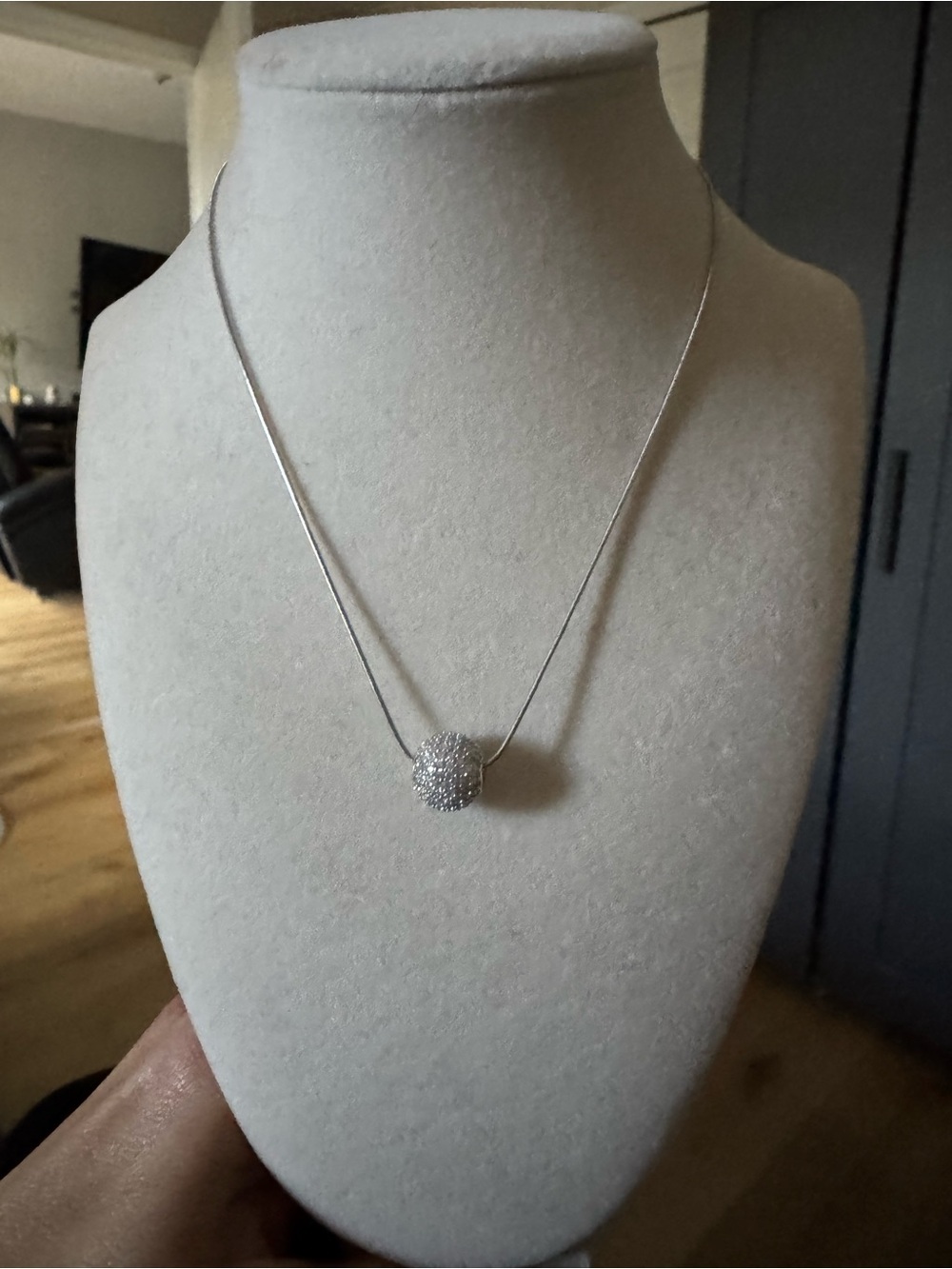 Sterling Silver Pavé Ball Pendant Necklace - Silver